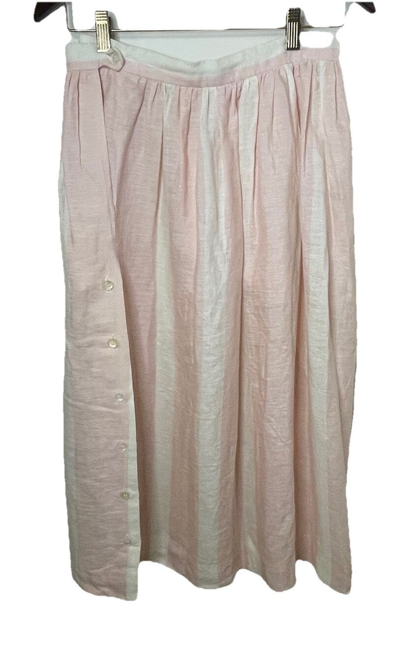 VTG 60s MCM Carroll Reed Linen Maxi Skirt Pink White Wide Stripes Sz 2 / 26
